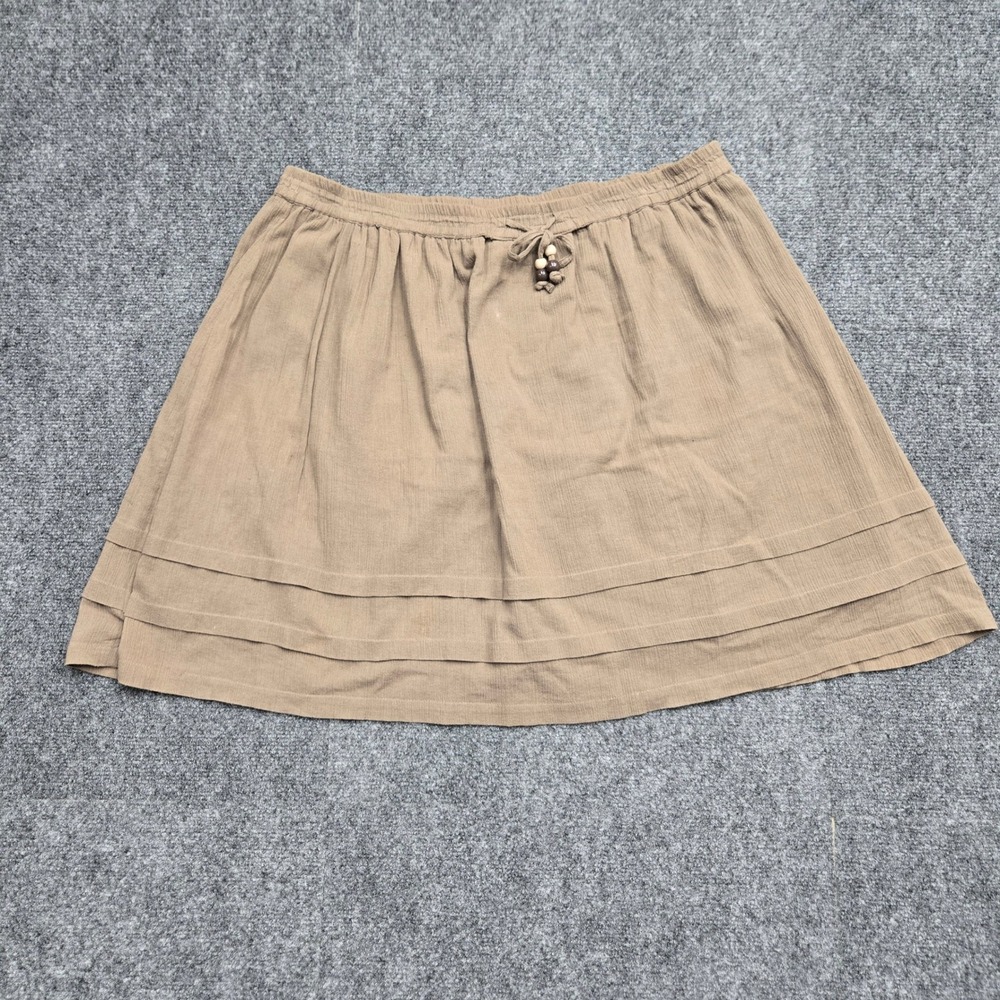 LOFT Brown Textured Mini Skirt Elastic Waist Drawstring Womens Size Large W36